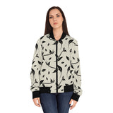 Beige & Leaves Bomber Jacket